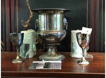 Silverplate Wine Cooler And International Silver Wine Glasses