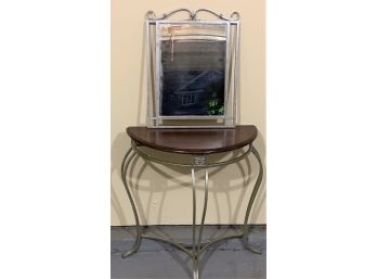 Small Metal Demilune Console Table And Mirror