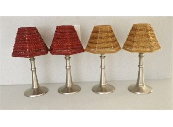 Group Of Four Pottery Barn Candle Holders With Beaded Shades