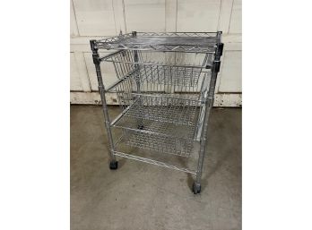 Chrome Metal Wire Rolling Cart With Drawers