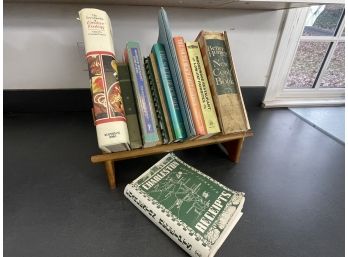 Recipe Book Lot With Wooden Stand