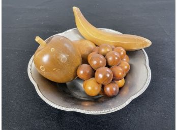 Metal Bowl With Wooden Fruit