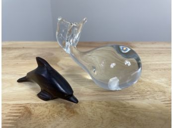 Glass Whale And Wooden Dolphin