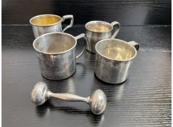 Antique Baby Cups And Rattle