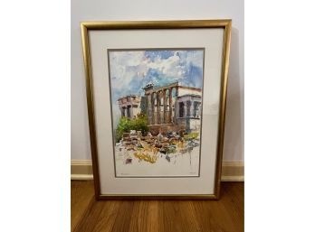 'acropolis' Watercolor In Frame - Artist Signed