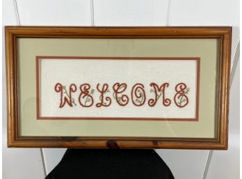 Hand Stitched 'welcome' Sign In Frame