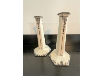 Pair Of Belleek Porcelain Candlestick Holders