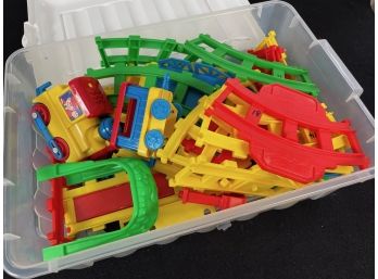 Bin Of Plastic Train Set Toys