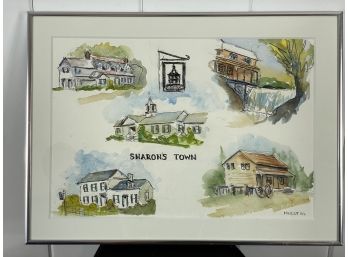 Scene's From Weston 'sharon's Town' Watercolor In Frame - Artist Signed