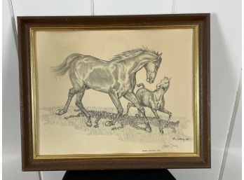 Pencil Drawing Of Horses In Frame - Artist Signed