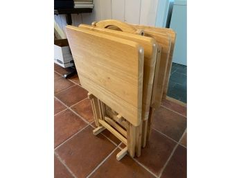 Set Of 4 Wooden TV Tables With Stand