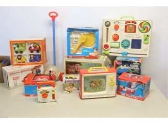 Incredible Vintage Lot Of Twelve Baby Toys As Pictured Some With Boxes