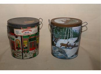 Two Christmas Scene Pretzel Tins (each Holds 4 Lbs Of Pretzels)