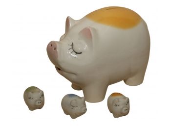 Adorable Ceramic Vintage Piggy Bank With Three Little Pigs!