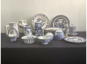 Large Lot Of Blue And White Dinner Ware