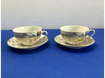 Marked White And Gold Tea Cup And Saucer Set Of 2