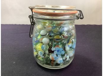 Vintage Marble Lot In Canister Jar