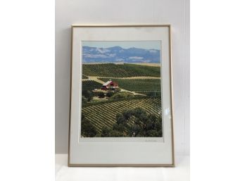 Andrade Signed Print Of An Overview Of A Farm With Red Barn