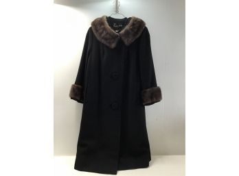 Michel's Fur Co. Black Coat With Brown Fur Lining