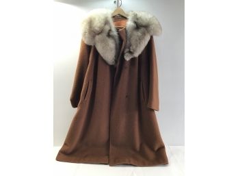 Brown Women's Coat With Whitish Fur Around Collar