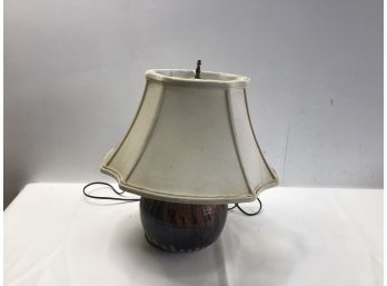 Round Brown Clay Table Lamp With White Shade