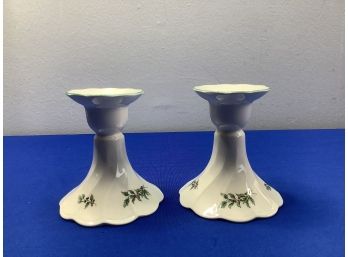 Nikko Japan Holly Decorated Candle Stick Holders Lot Of 2