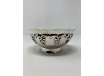 Heavy Silver Bowl With Grape Design, Illegible Hallmarks