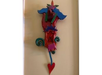 Large Outsider Art Pendulum Clock, 20' Length W/o The Pendulum