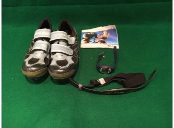 Pair Of Specialized Clip Bike Shoes With Polar Fitness Watch