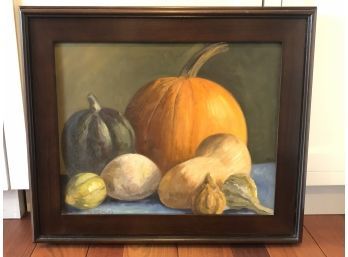 Oil On Canvas Harvest Still Life- Signed By Artist