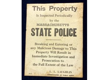 Vintage Massachusetts 'STATE POLICE' Warning Sign
