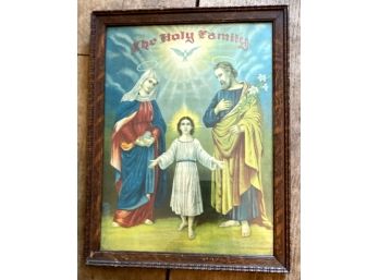 19119 FRamed Religious Chromolithiograph, 'The Holy Family'
