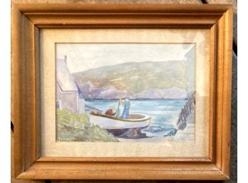 Watercolor Painting Od FISHERMEN, SIGNED 'EVELYN P.  AKERLEY'