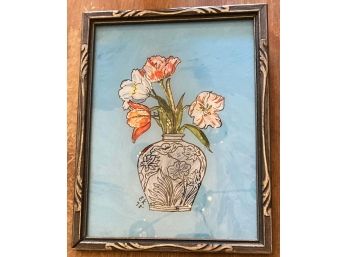Reverese Painting On Glass, Vase With Flowers