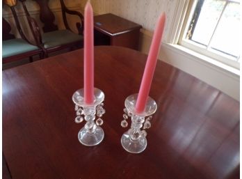 Pair Glass Candlesticks With Prisms