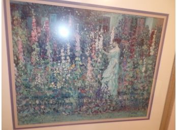 Women In  Hollyhock Garden Print