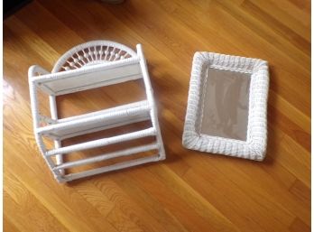 Wicker Shelf And Mirror