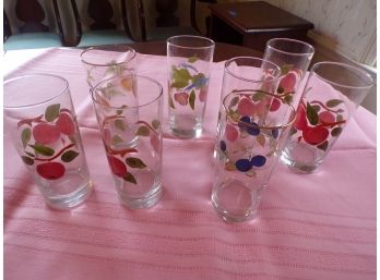 8 Assorted Water Glasses With Fruit Designs