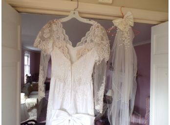 Wedding Dress W/veil And Shoes Size 8