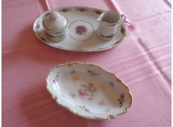 Porcelain Floral Creamer Sugar Bowl And Dishes