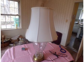 Beautiful Etched Glass Lamp With Silk Shade