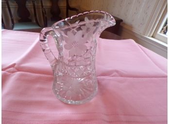 Beautiful  Cut Glass Pitcher With Floral