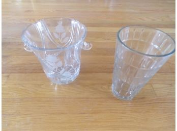 Lot Of 2 Fancy Glass Vases Etched