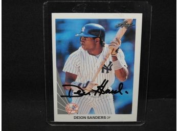 Autographed Deion Sanders ROOKIE 1990 Leaf Baseball Card