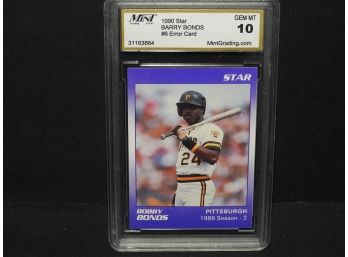 Graded GEM MINT 10 ERROR Barry Bonds Star 90 Baseball Card