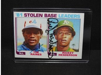 Autographed Rickey Henderson & Tim Raines 1982 Topps Baseball Card