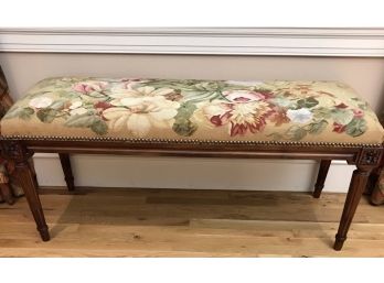 Beautifully Custom Upholstered Floral Seat Bench With Nail Head Accents