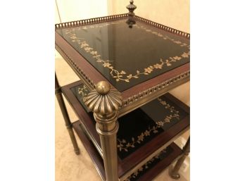 Charming Brass Rolling Cart With Painted Glass Panels