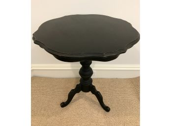 Italian Scalloped Wooden Accent Table With Distressed Look