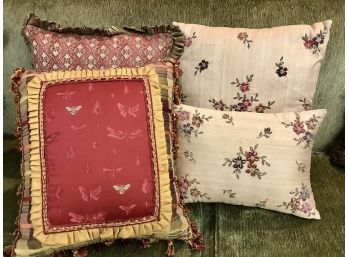 Custom Made Dragonfly And Floral Motif Accent Pillows